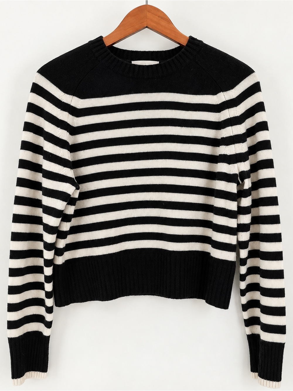 Everlane Recycled Cashmere Striped Crewneck Sweater Black Ivory